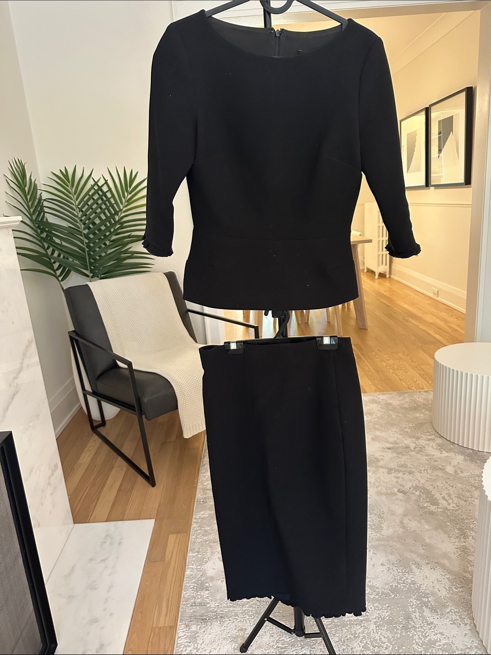 Sandra Angelozzi Tailored Black Peblem Accented and Lined Skirt Set